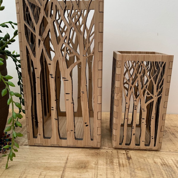 Personalised Wooden Candle Holder: Forest Trees theme