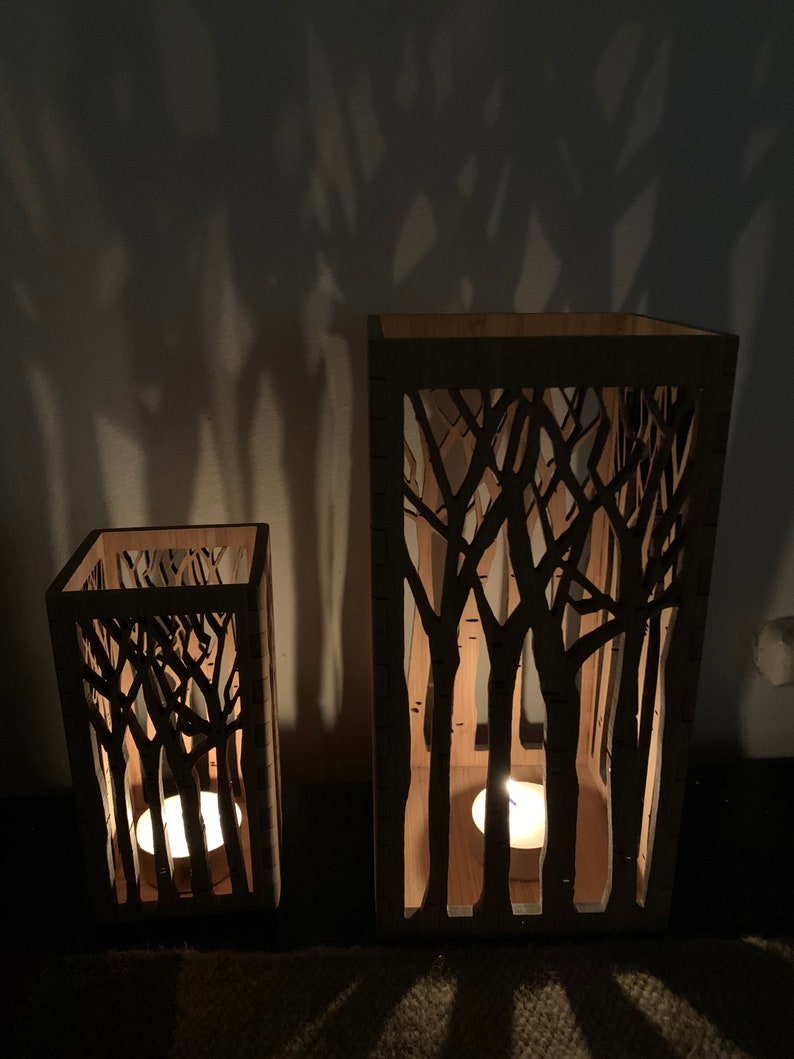 Personalised Wooden Lantern Candle Holder Forest Tree Tea Light Holder Laser cut Mothers Day Birthday New Home Housewarming Gift Vase image 4