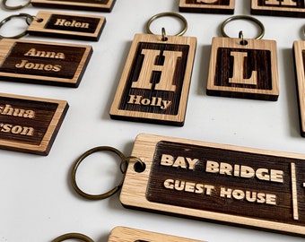 Personalised Wooden Keyring: Custom Engraved Name, House, or Initial Tag