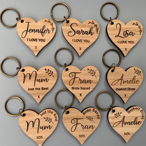 Personalised Engraved Wooden Heart Keyring / Custom Key Fob / Love Heart Key Ring / Anniversary gift / Mothers’ Day gift /