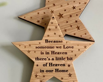 Wooden Memorial Star Christmas Decoration Ornament Laser cut Christmas Tree Decoration