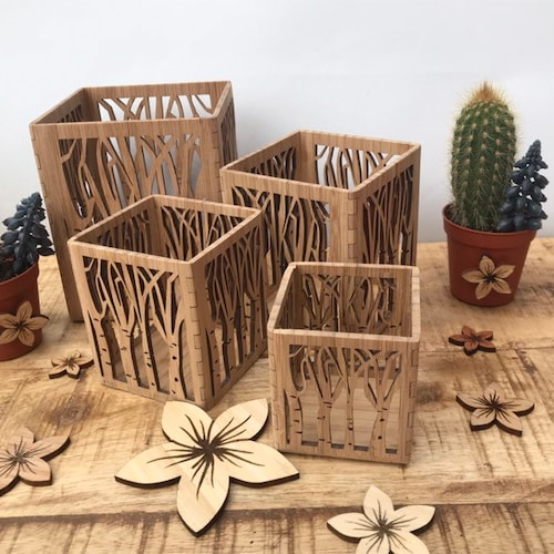 Bougeoir personnalisé en forme de lanterne en bois, arbre de la forêt, photophores découpés au laser, cadeau d'anniversaire pour la fête des mères, pendaison de crémaillère