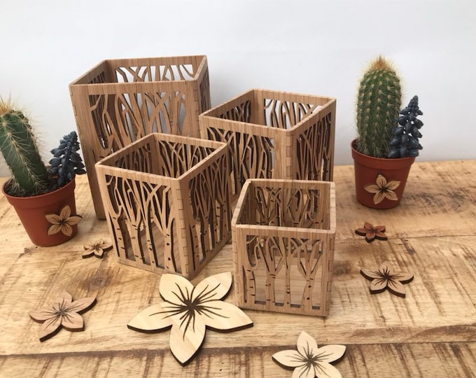 Personalised Wooden Candle Holder Lantern, Forest Tree Tea Light