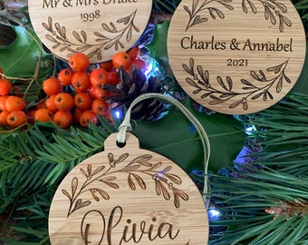 Personalised Mistletoe Wooden Christmas Decoration Ornament Laser cut Christmas Tree Decoration Bamboo Gift Tag Secret Santa Stocking Filler