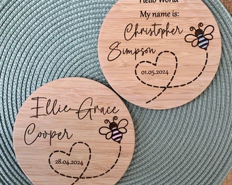 Personalized Bamboo Baby Birth Announcement Sign: Hello World Name Prop