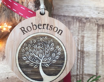 Personalised Wooden Tree of Life Family Name Christmas Decoration Ornament Laser cut Christmas Tree Decoration Gift Tag Stocking Filler