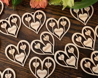 Personalised Birch Ply Hearts: Wedding Table Scatter, Anniversary Favours (30 Pack)