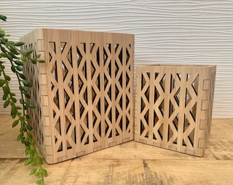 Geometric Personalised Wooden Candle Holder, Tea Light Holder, Wood Desk Organiser, Vase Surround