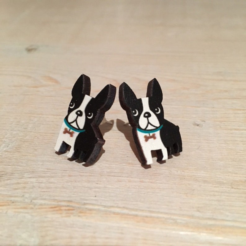 Boston Terrier wooden Earrings image 4
