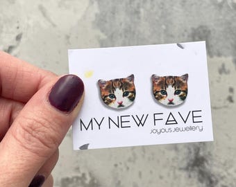 Tabby Cat wooden earrings