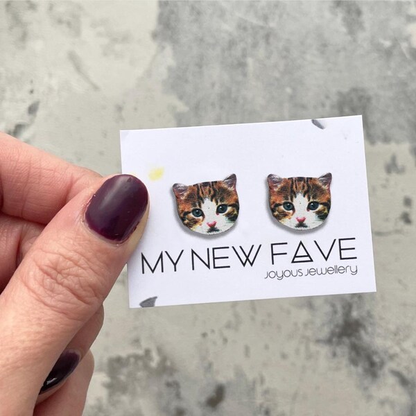 Boucles d'oreilles en bois chat tigré