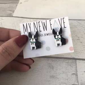 Boston Terrier wooden Earrings image 2