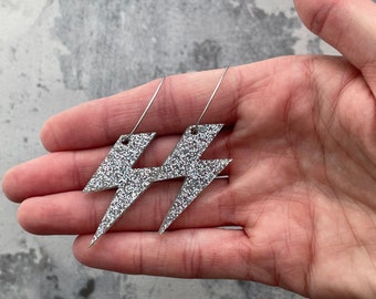 glitter lightning bolt hoop earrings