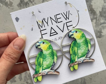 Parrot statement hoop earrings
