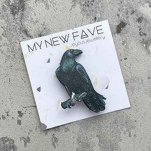 wooden Raven Brooch