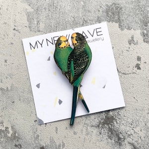wooden Budgie Brooch