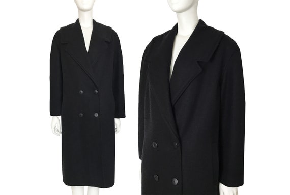 Vintage black boiled wool minimalist double breast