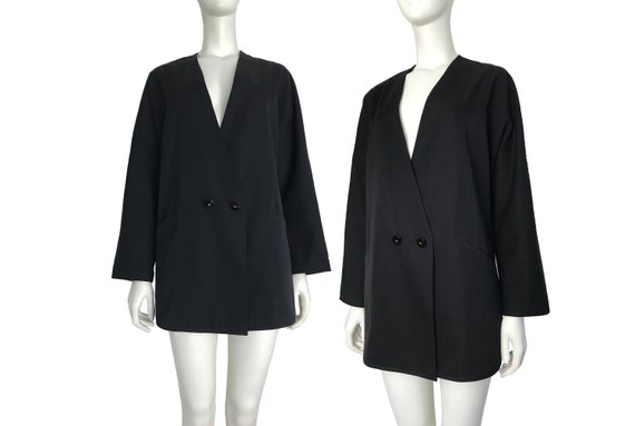 80s black wool minimalist lightweight jacket / Bla