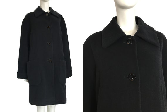 80s button front black cashmere coat / Oversized c