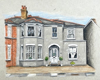 Custom house portrait in coloured pencil.