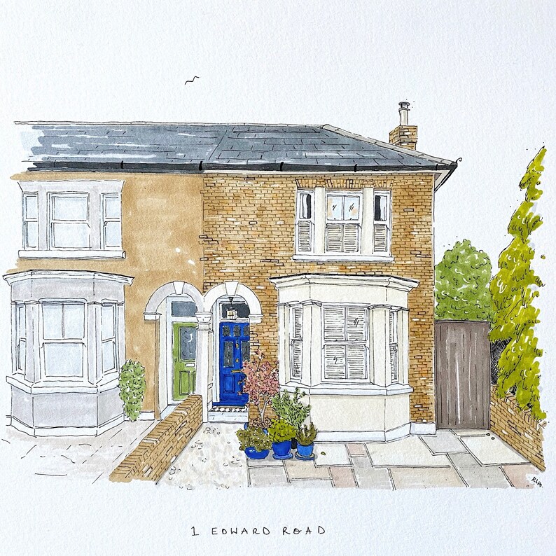 Custom made A5 house portrait in pen and ink. Personalised. image 8