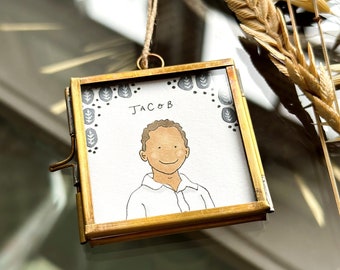 Tiny Custom Made Single Person Illustration in 5x5cm Antique Style Frame.