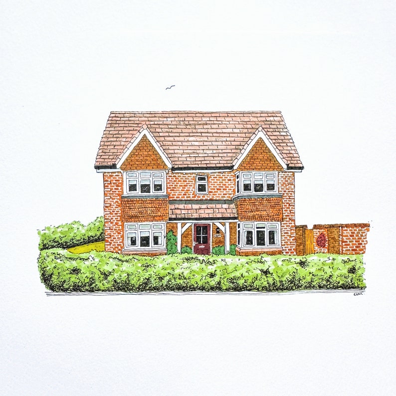 Custom made A5 house portrait in pen and ink. Personalised. image 1