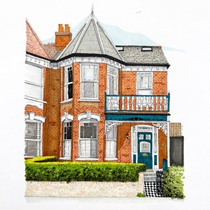 Custom made A4 house portrait in pen and ink. Personalised.