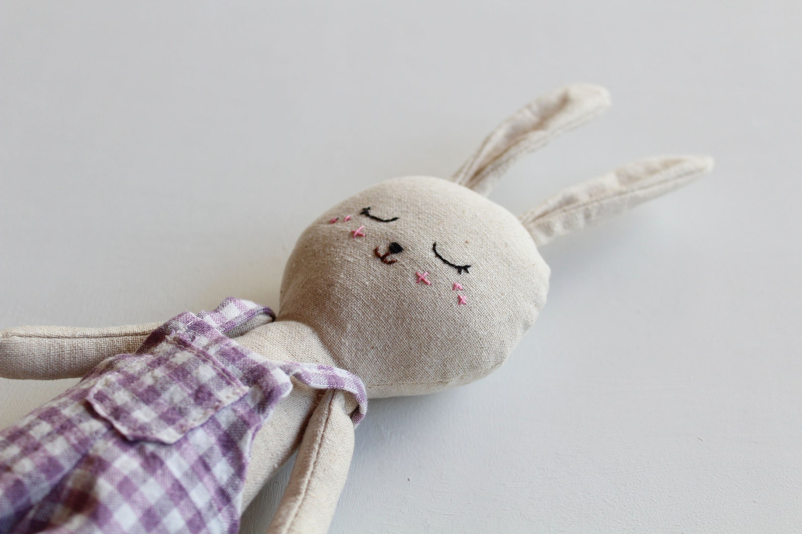 Bunny Doll With Lilac Checked Dungarees. Organic Toy. Baby - Etsy