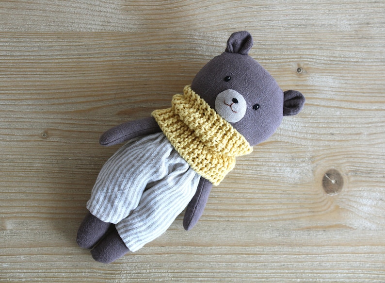 Teddy bear with striped pants. Woodland art dolls. Organic toy for baby shower gift. Stuffed animal. Handmade plush toy. Baby room decor image 4