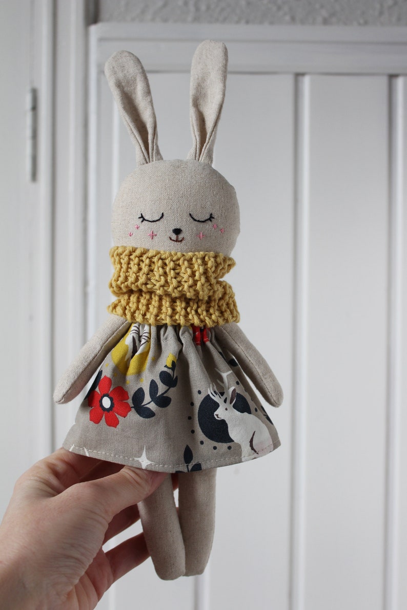 Bunny Doll With Gray Dress and Yellow Scarf. Easter Bunny - Etsy