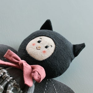 Heirloom art doll. Linen cloth doll. Goth rag doll. OOAK doll. Bat halloween gift. Vampire toy. image 7
