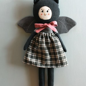 Heirloom art doll. Linen cloth doll. Goth rag doll. OOAK doll. Bat halloween gift. Vampire toy. image 2