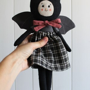 Heirloom art doll. Linen cloth doll. Goth rag doll. OOAK doll. Bat halloween gift. Vampire toy. image 6