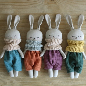Customizable bunny doll. Easter bunny. Rabbit handmade doll. Stuffed animal. Newborn shower gift. Organic toy image 1