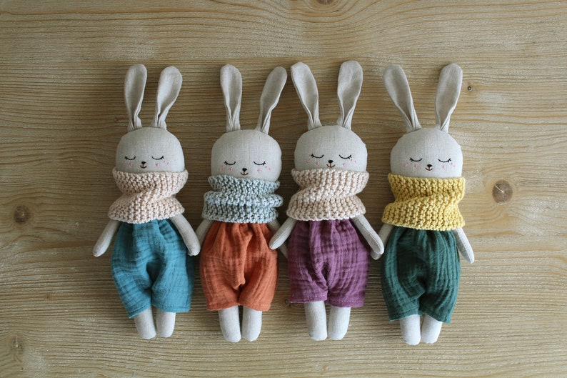 Customizable bunny doll. Easter bunny. Rabbit handmade doll. Stuffed animal. Newborn shower gift. Organic toy image 1