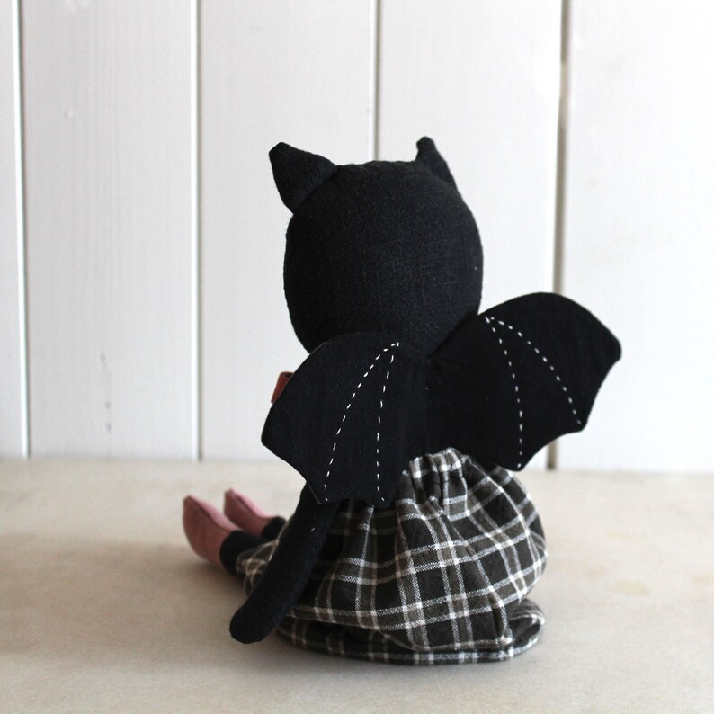 Heirloom art doll. Linen cloth doll. Goth rag doll. OOAK doll. Bat halloween gift. Vampire toy. image 5