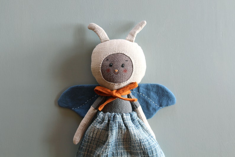 Heirloom doll. Linen doll. Moth doll. Butterfly doll. Bee doll. Winged doll. OOAK doll. Cloth doll. Bug doll. Rag doll. Art doll image 5