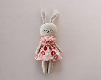 Bunny doll with pink dress and scarf. Easter bunny gift. Eco-friendly baby gift. Organic stuffed animal. Plush rabbit toy. Little cloth doll