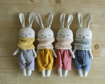 Customizable bunny doll. Easter bunny. Rabbit handmade doll. Stuffed animal. Newborn shower gift. Organic toy