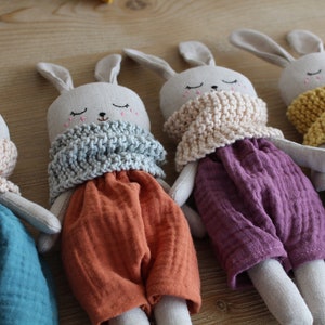 Customizable bunny doll. Easter bunny. Rabbit handmade doll. Stuffed animal. Newborn shower gift. Organic toy image 2