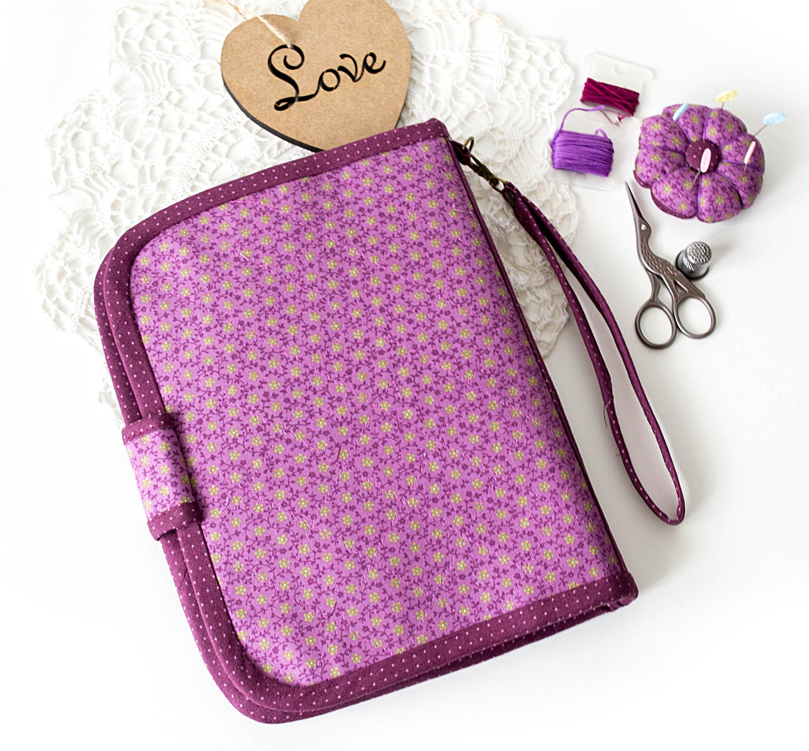 Purple floral sewing cross stitch embroidery organizer Sewing Etsy