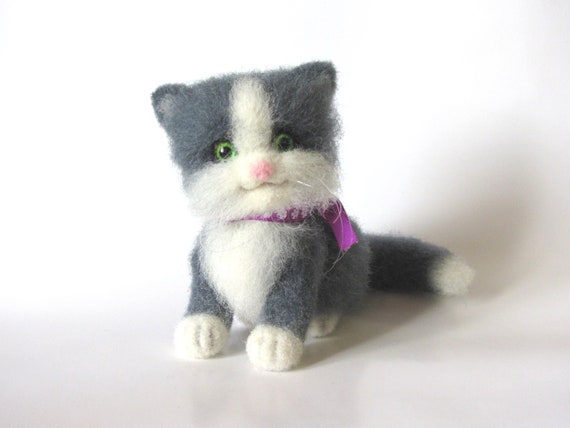 Needle Felted Gray Fluffy Kitten Felted Toy Figurines Etsy