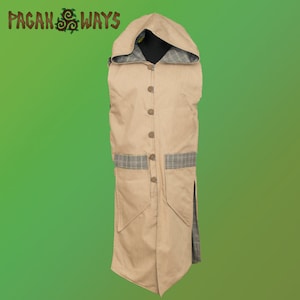 Beige hooded pixie jacket with tartan - fantasy hoodie celtic viking bohemian goa psytrance hippie freespirit clothing fairy faerie