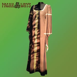Celtic Avalon dress - brown dress with long sleeves and golden ribbon - pagan dress Morgaine dress festival folk fantasy dress Celtic dress