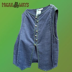 Pagan fantasy vest - gray woolen vest with green thread - faery fairy Celtic Viking bohemian hippie indie folk fantasy festival nature pixie