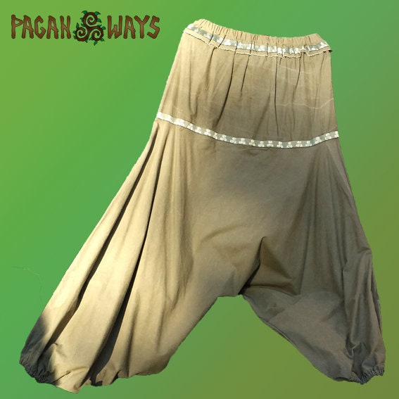 Baggy Celtic harem pants green harem trousers with triskel | Etsy