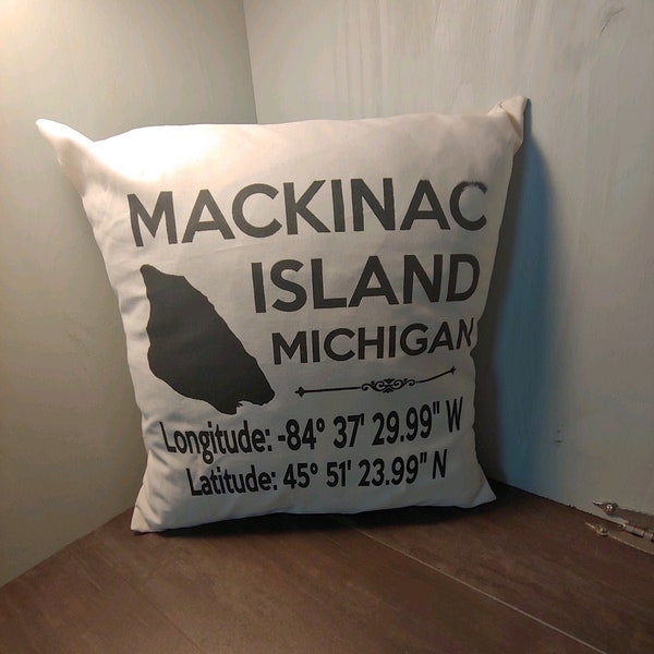 Mackinac Island, Michigan Coordinates - Pillow Cover