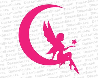 Fairy in the Crescent Moon SVG Cut Files, Tooth Fairy SVG Cutting Files, Tinker Bell DXF Cuttable File, Cute Fairy Svg File Instant Download