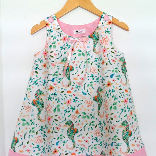 Sundress / Summer Dress / Seahorse print Dress / Children's clothing / Toddler clothing / Girls clothing / Handmade,